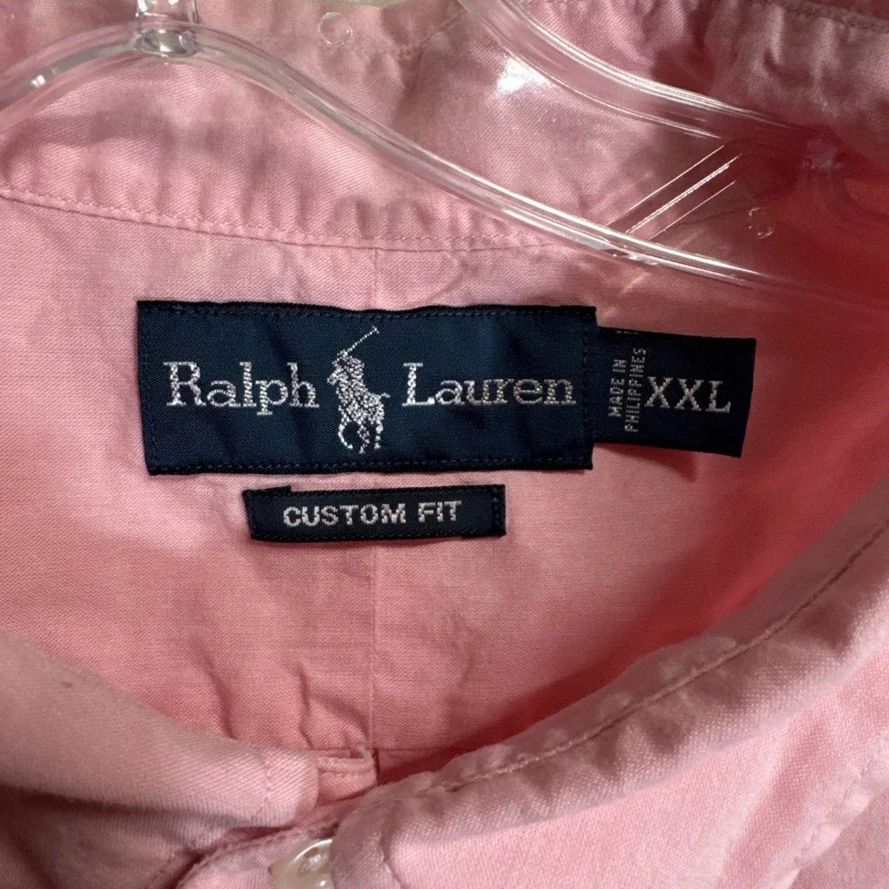 Ralph Lauren Men's Custom Fit Pink L/S Button Up Oxford Dress Shirt, XXL